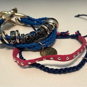 Faux Leather Pink Studded, Blue Woven, Mixed Metal Beads, bohemian